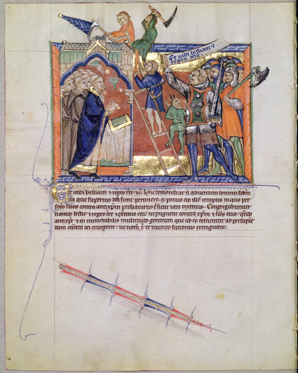 The Divine Warrior Leading an Army Against Those Who Attack the Faithful, from the Gulbenkian Apocalypse, c.1265-70 by English School