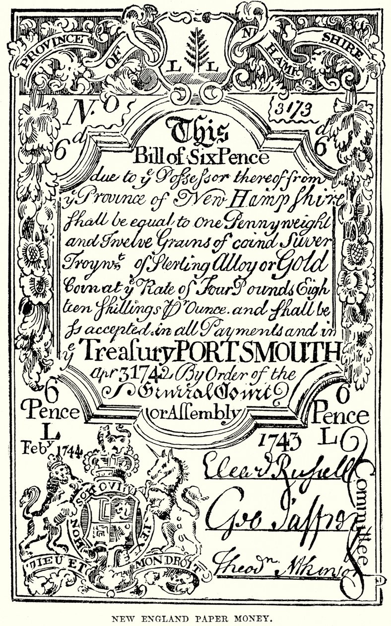 New England Paper Money (engraving) by English School