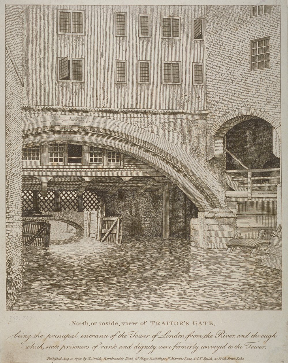 North View of Traitors Gate, Tower of London, Published by Nathaniel Smith, 1798 by English School