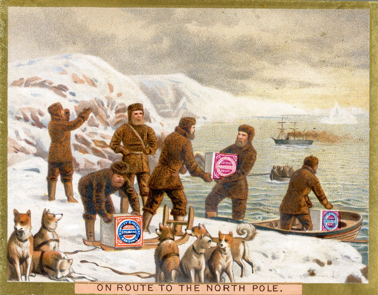 On Route to the North Pole, a promotional card for Huntley & Palmers Biscuits, c.1890 by English School