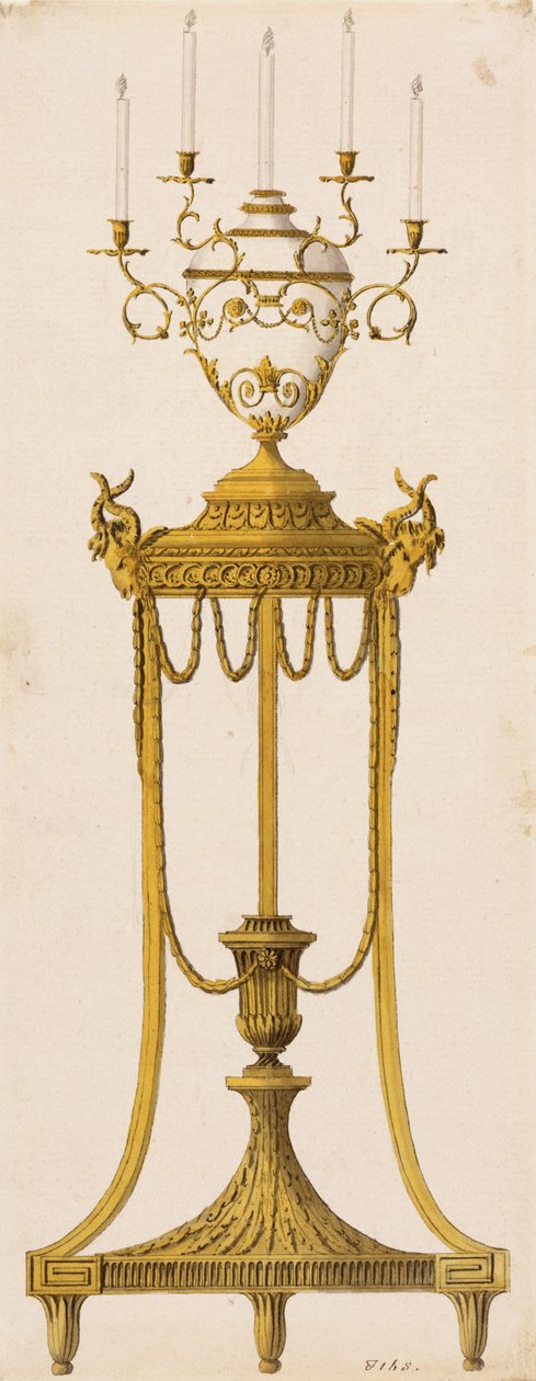 Original design for a tripod and vase for candles, from 