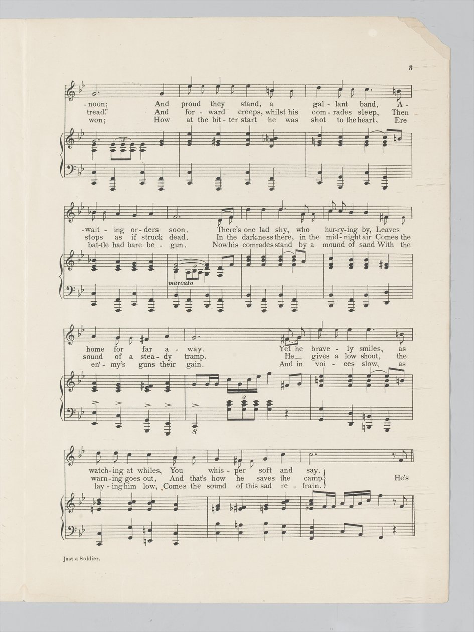 Page 3 of a musical score for the song Just a Soldier by English School