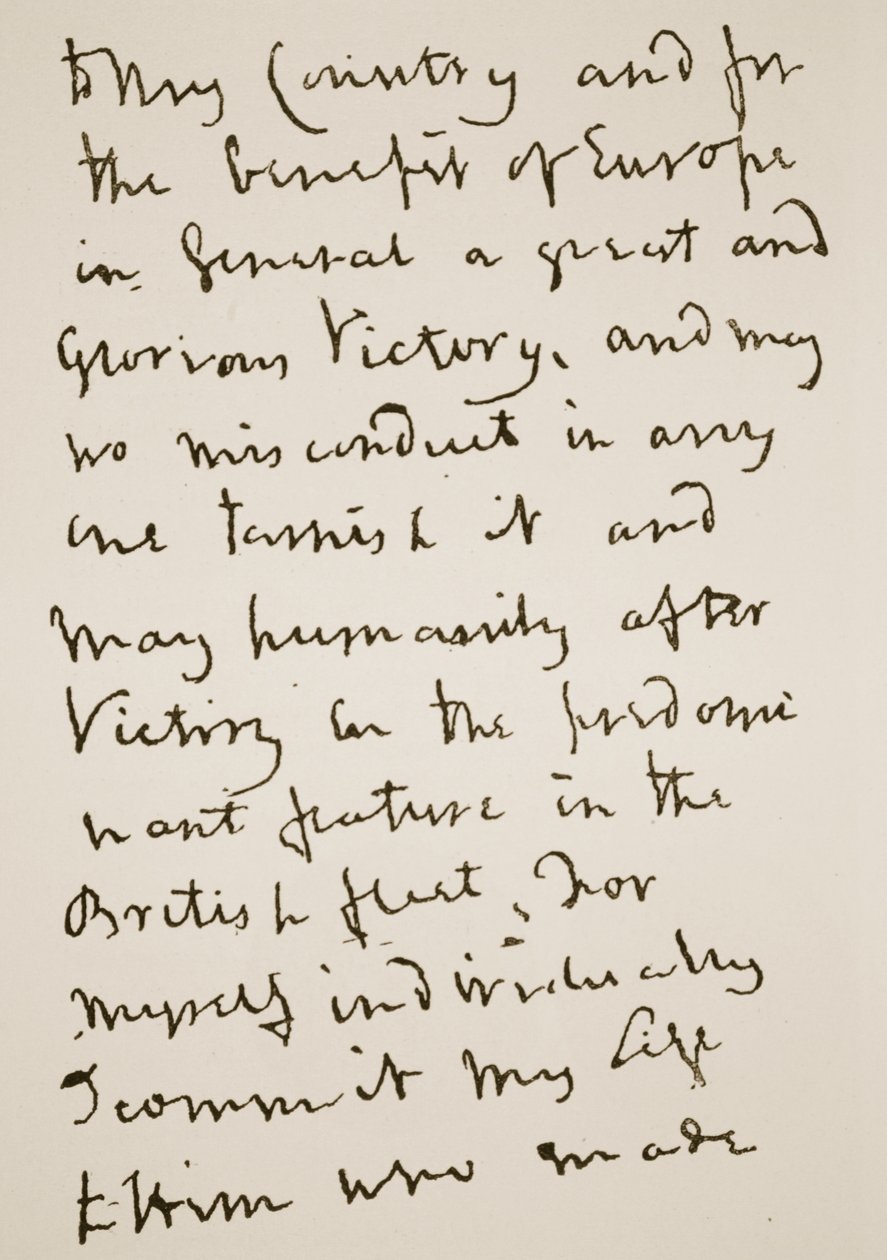 Page of a letter written by Nelson just before the Battle of Trafalgar, Monday 21st October 1805 by English School