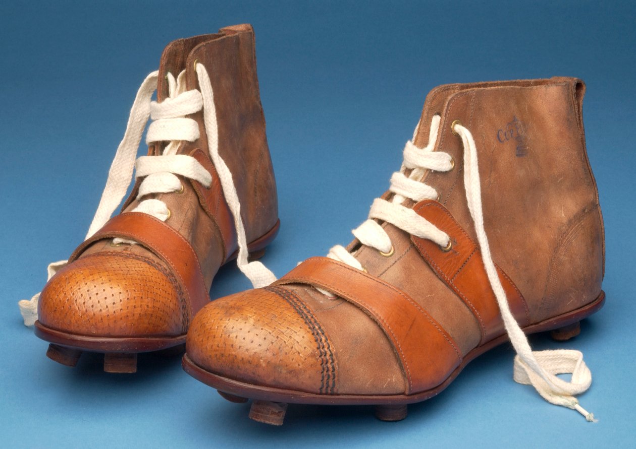 Pair of Cup Final special boots with wickerwork pattern stamped on the toes, c.1910 by English School