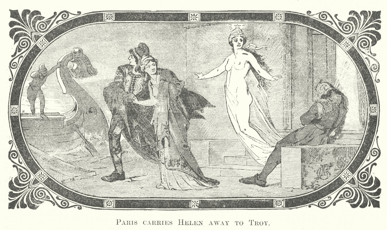 Paris carries Helen away to Troy by English School