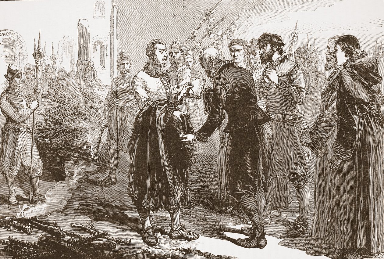 Parting of Patrick Hamilton from His Friends at the Stake by English School