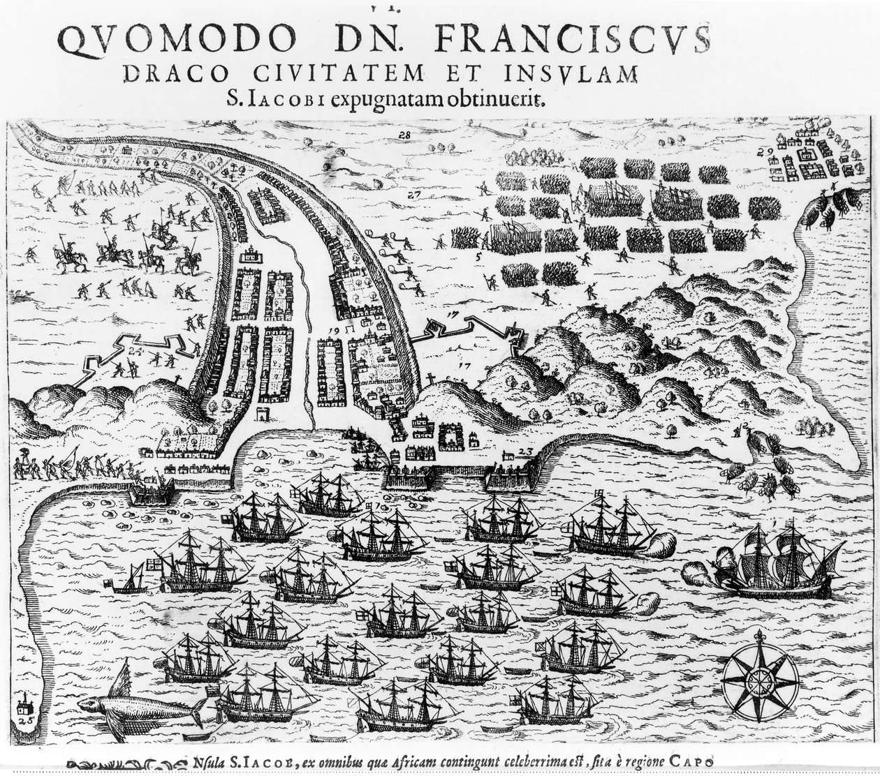 Plan Showing How Francis Drake Stormed and Held the Island of San Jacob by English School