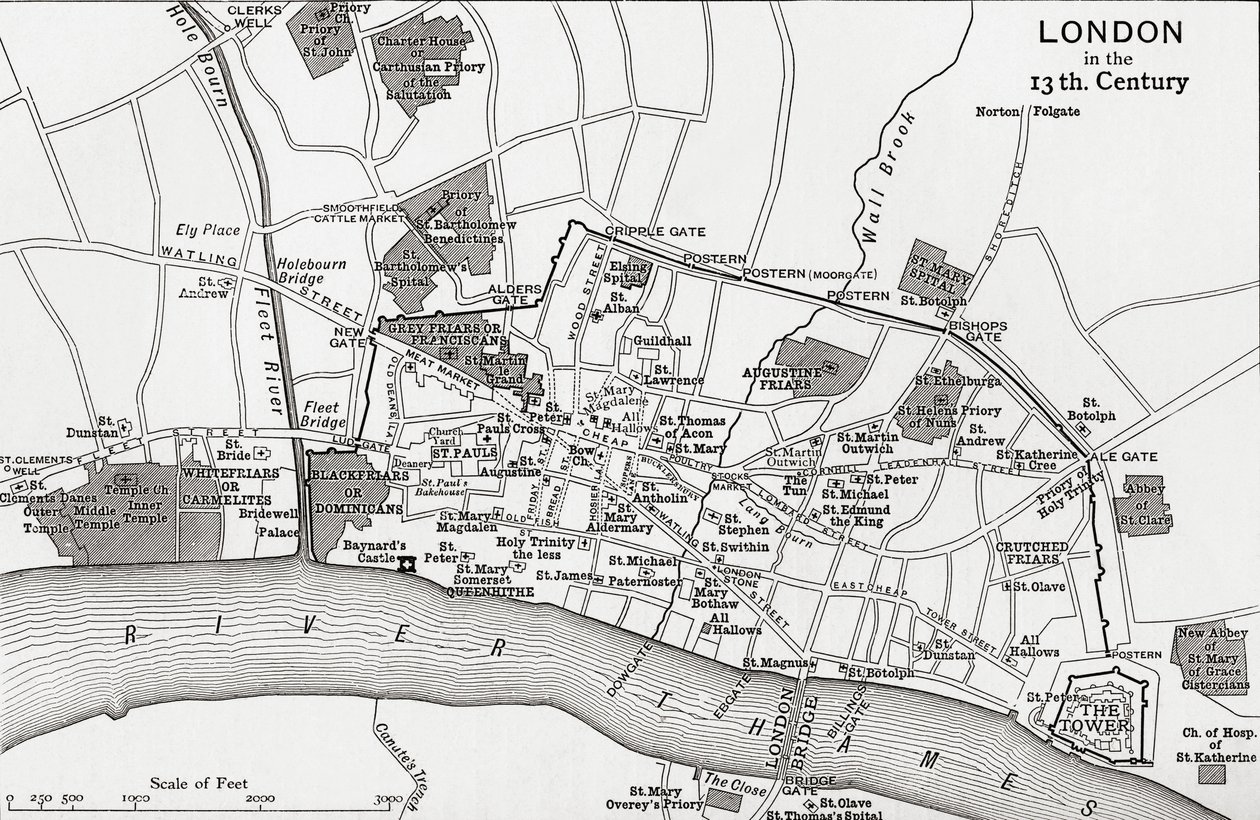 Plan of London in the 13th Century, from 