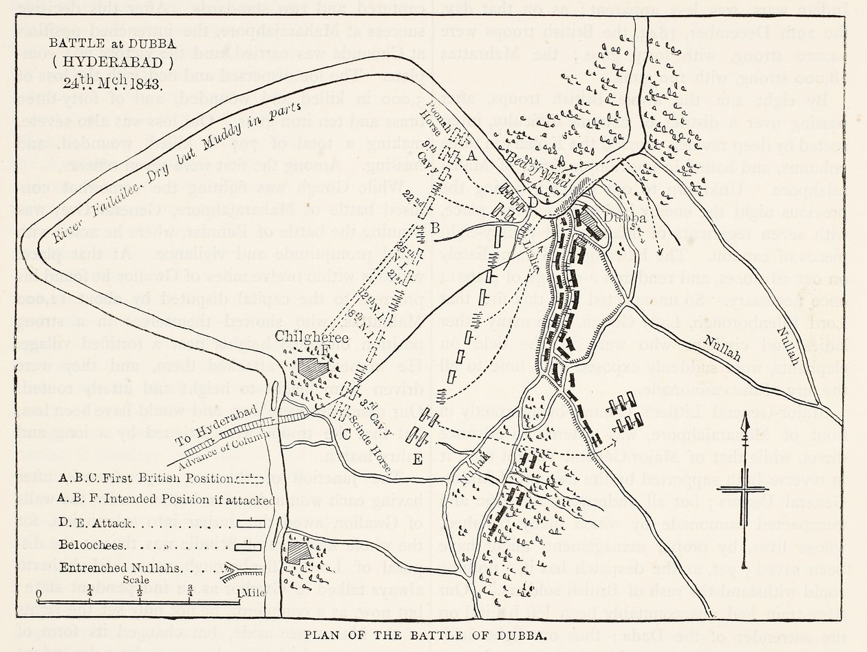 Plan of the Battle of Dubba (Hyderabad) 24th March 1843, illustration from Cassell