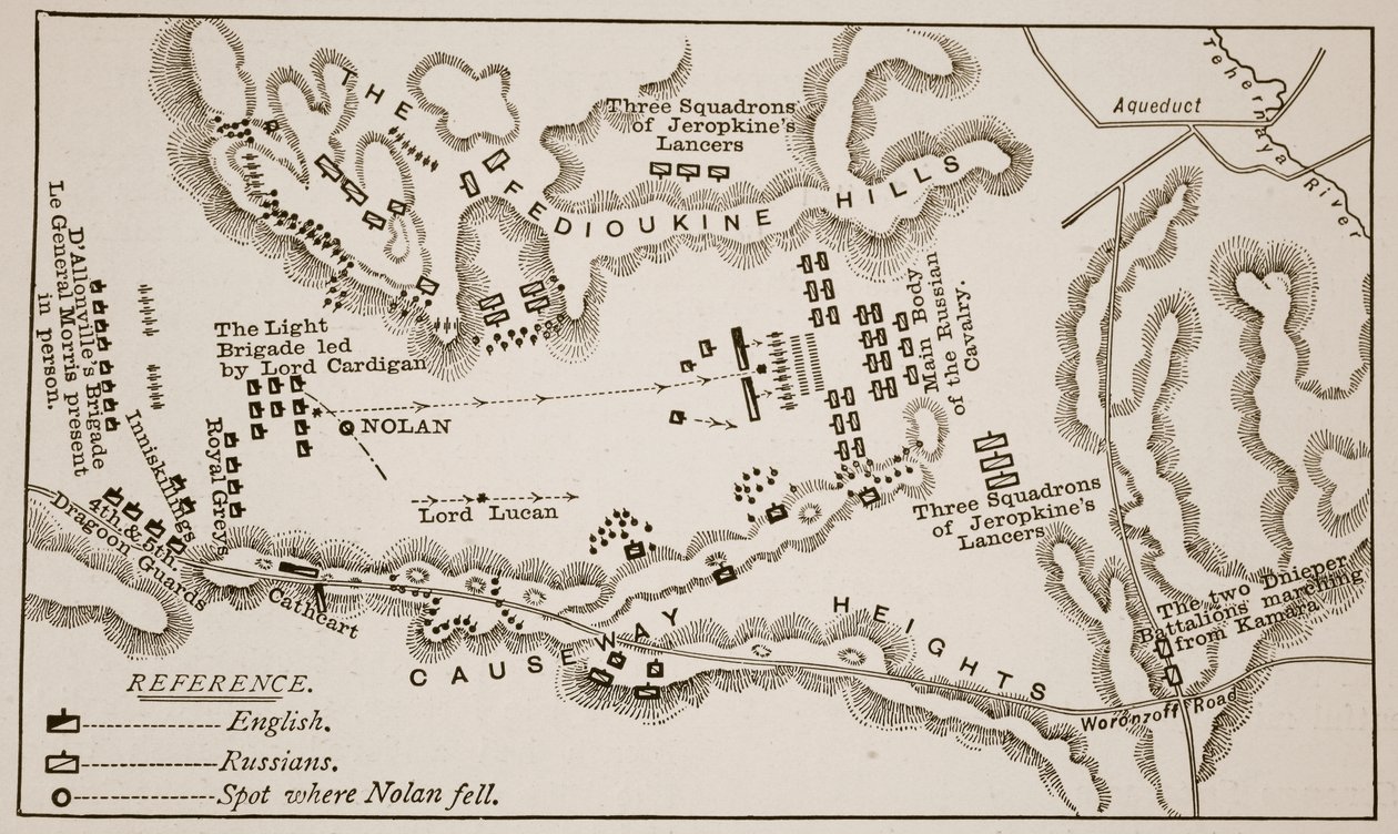 Plan of the Charge of the Light Brigade at Balaclava, October 25th, 1854 by English School
