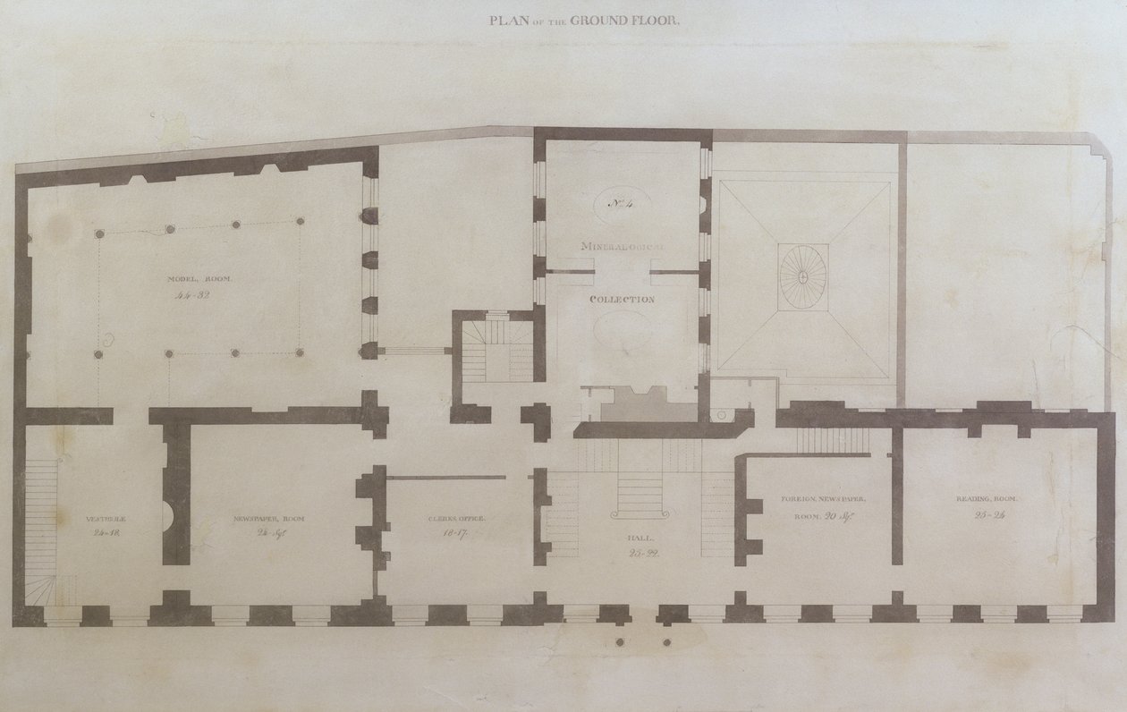 Plans of the ground floor of 21 Albemarle Street after the initial alterations to the house after its acquisition by the Royal Institution by English School