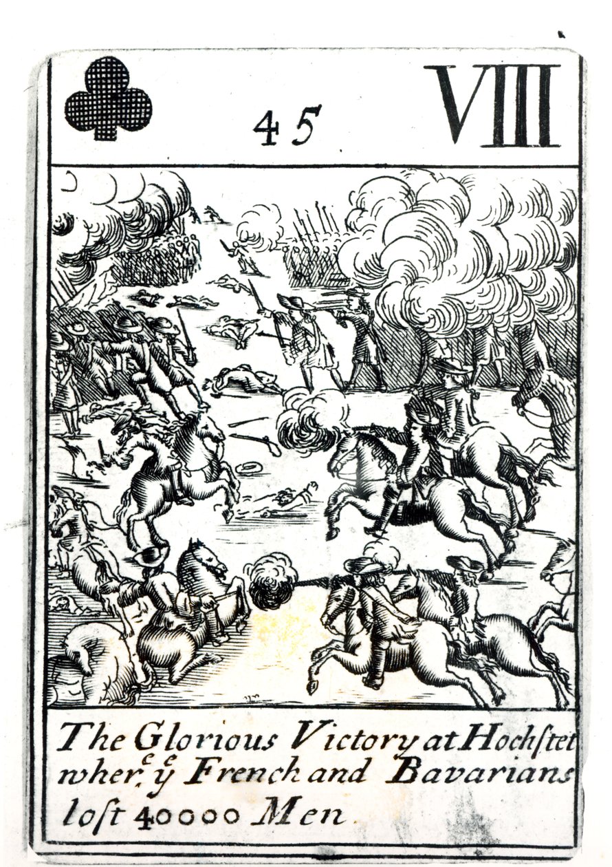 Playing card depicting the Glorious Victory at the Battle of Hochstadt where the French and Bavarians Lost 40,000 Men by English School