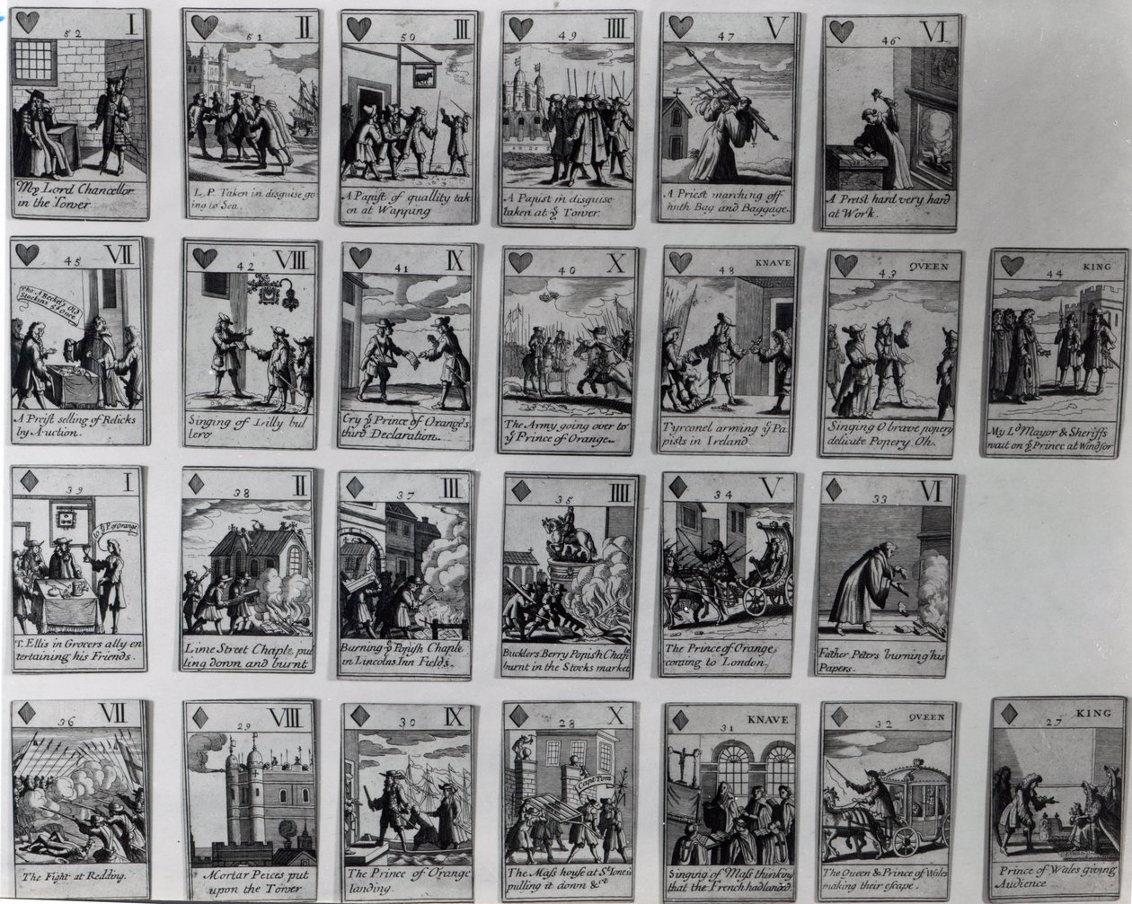 Playing cards depicting episodes from the Glorious Revolution of 1688-89, c.1689 by English School