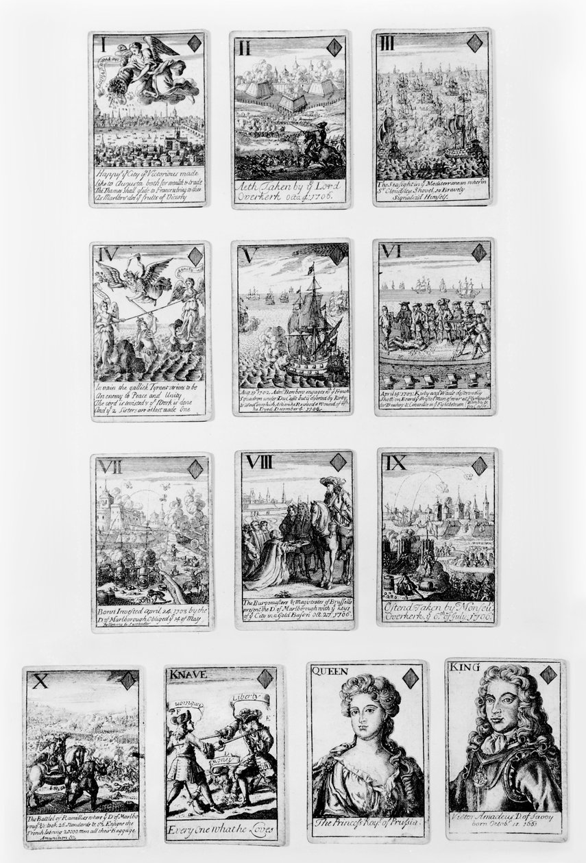 Playing cards with characters and scenes from the early 18th century by English School
