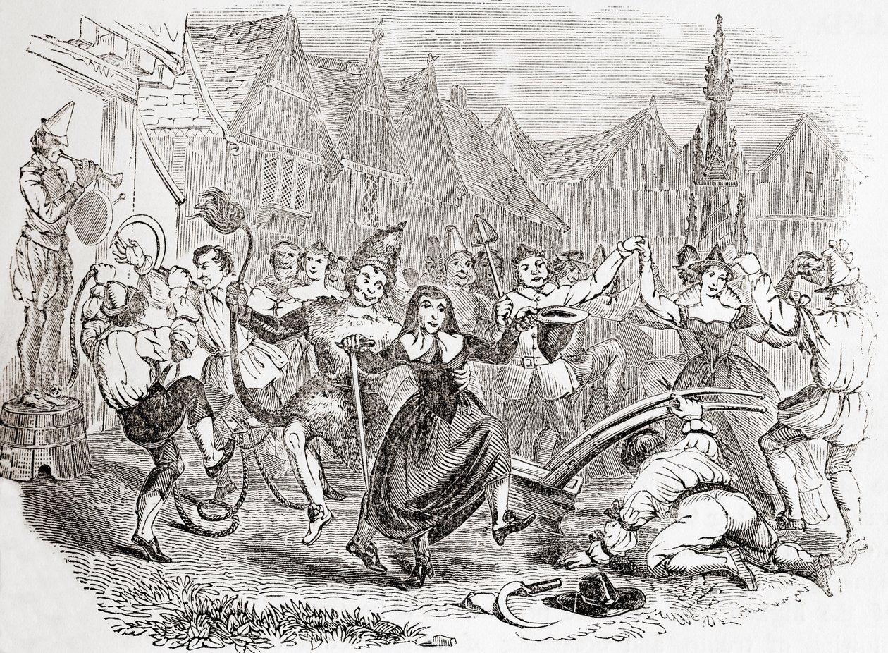 Plough Monday Celebrations, the Dance of Bessie and the Clown, from Old England: A Pictorial Museum, pub. 1847 by English School