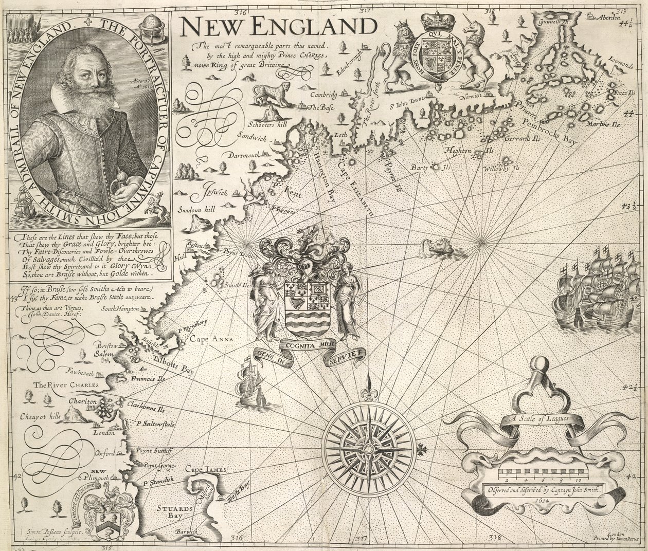 Portrait of Captain John Smith. A picture of the coast of New England, in 