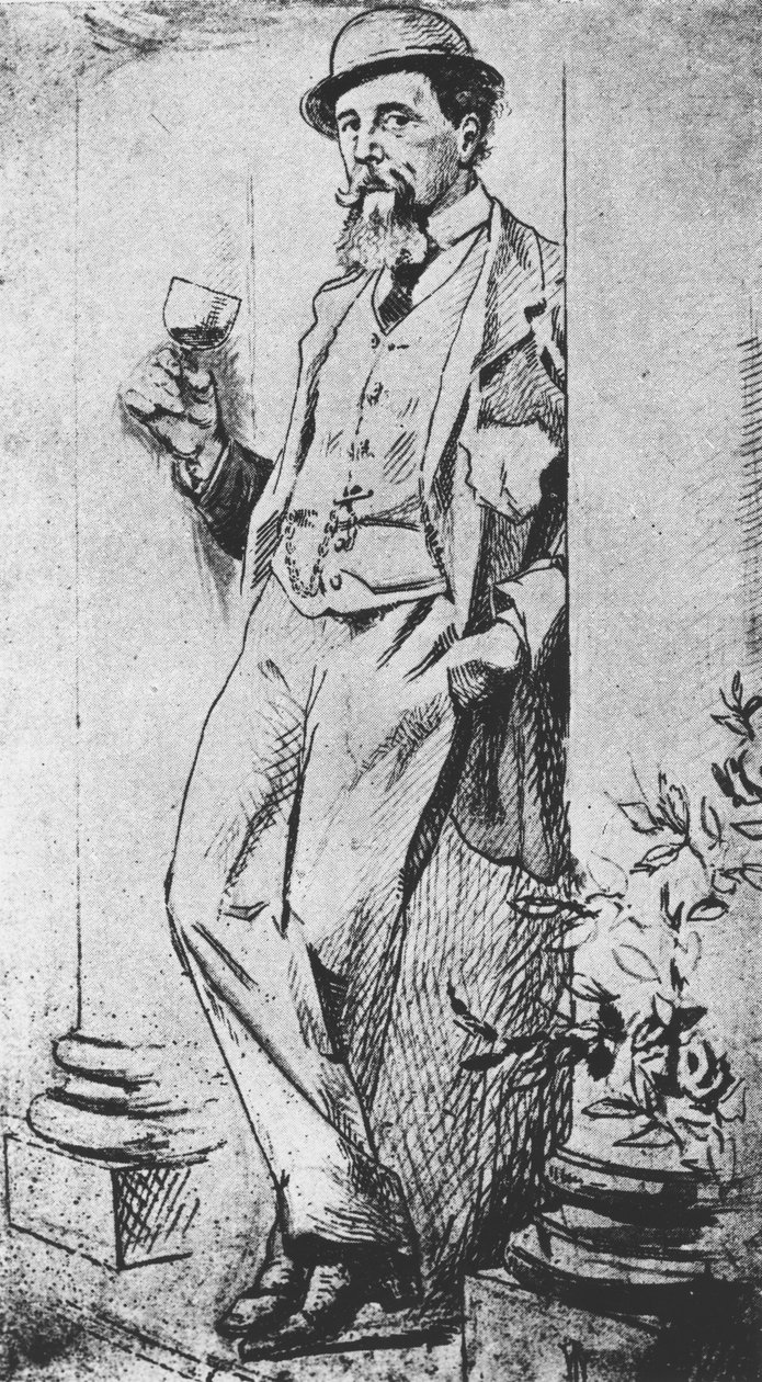 Portrait of Charles Dickens (1812-70), from Drinking with Dickens written by Cedric Charles Dickens by English School
