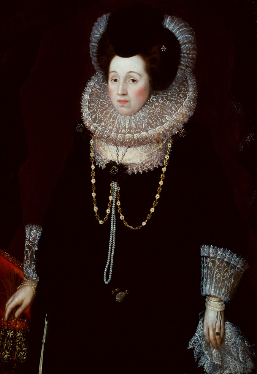 Portrait of a Lady in a Black Dress and Lace Collar by English School