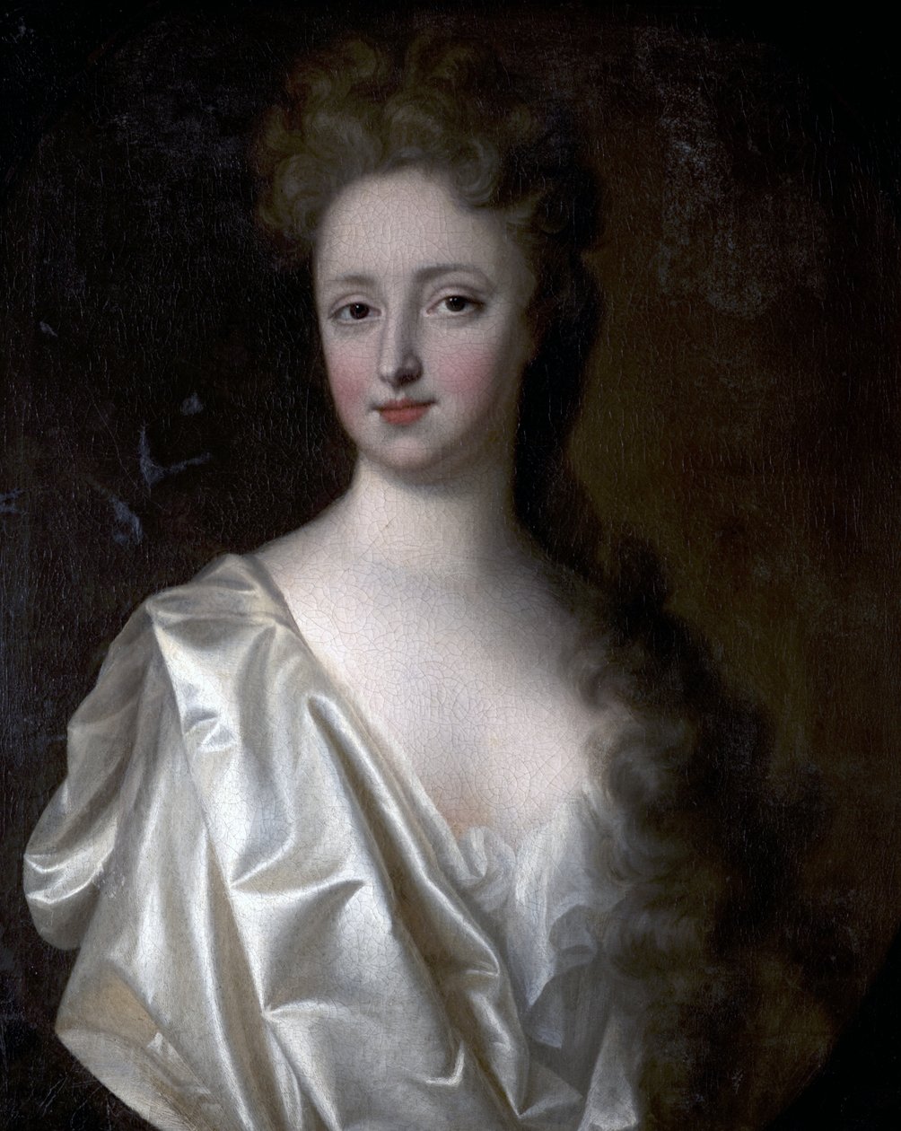 Portrait of a Young Woman in White Satin by English School