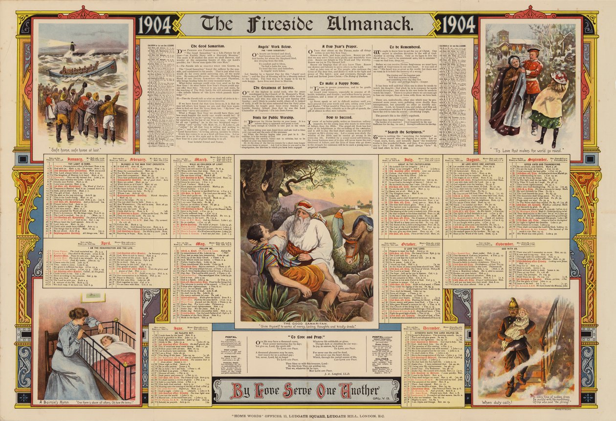 Poster Issued with The Fireside Almanack for 1904 by English School