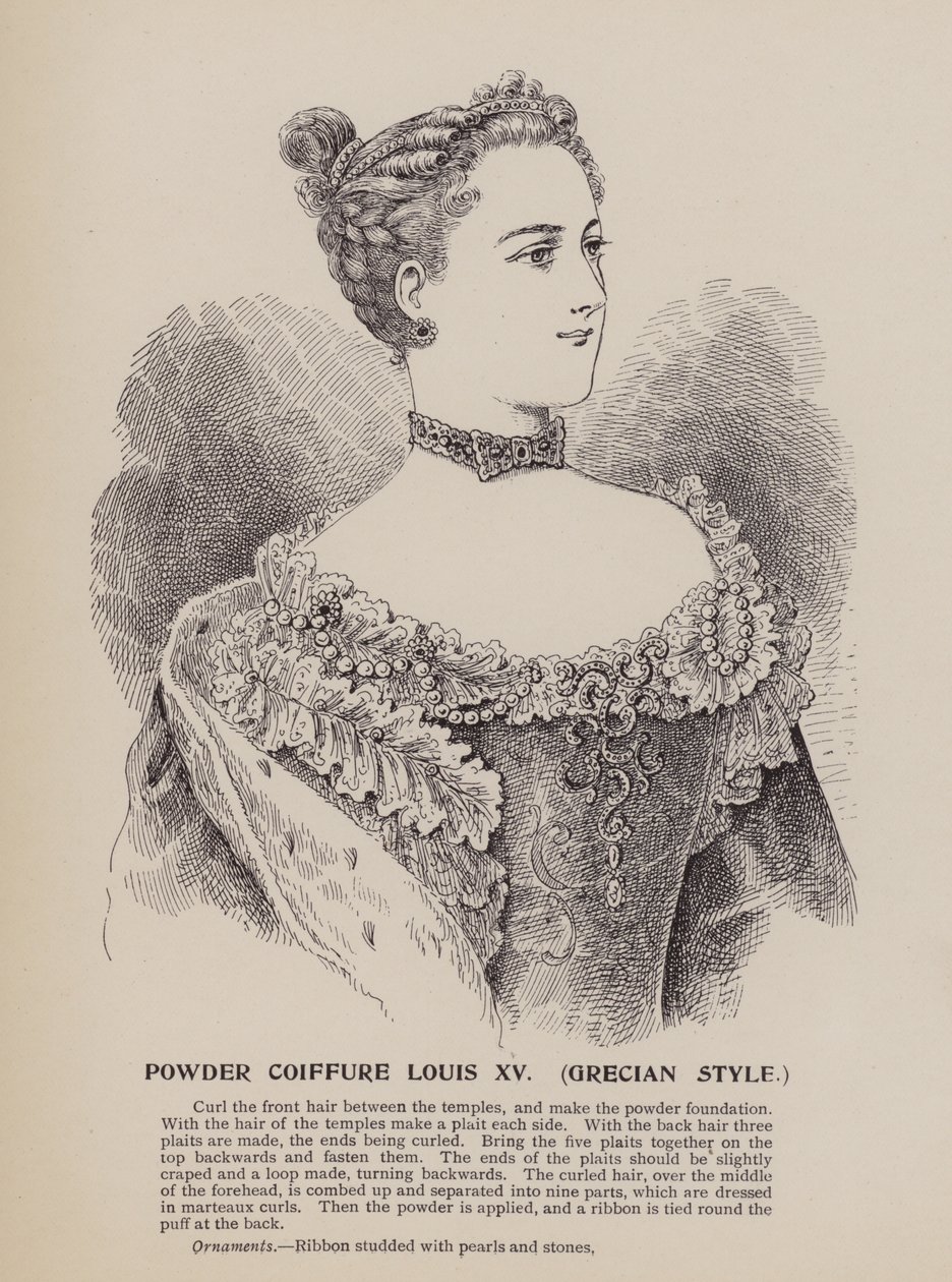 Powder Hairstyle Louis XV, Grecian Style (engraving) by English School