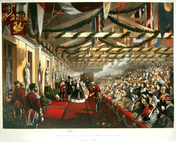 Princess Alexandra of Denmark Arriving in London on 7th March 1863 at The Bricklayers Arms Station with Her Future Husband, the Prince of Wales. 1863 by English School