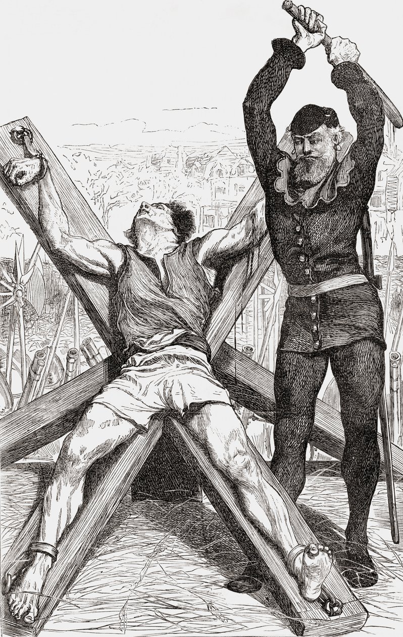 Prisoner being tortured on the St. Andrews Cross, c.1865 by English School