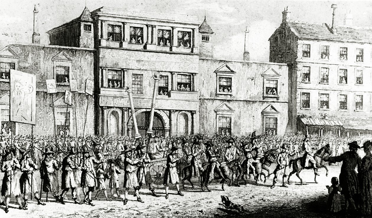 Procession of 1741 in London mocking Freemasons, 1843 by English School