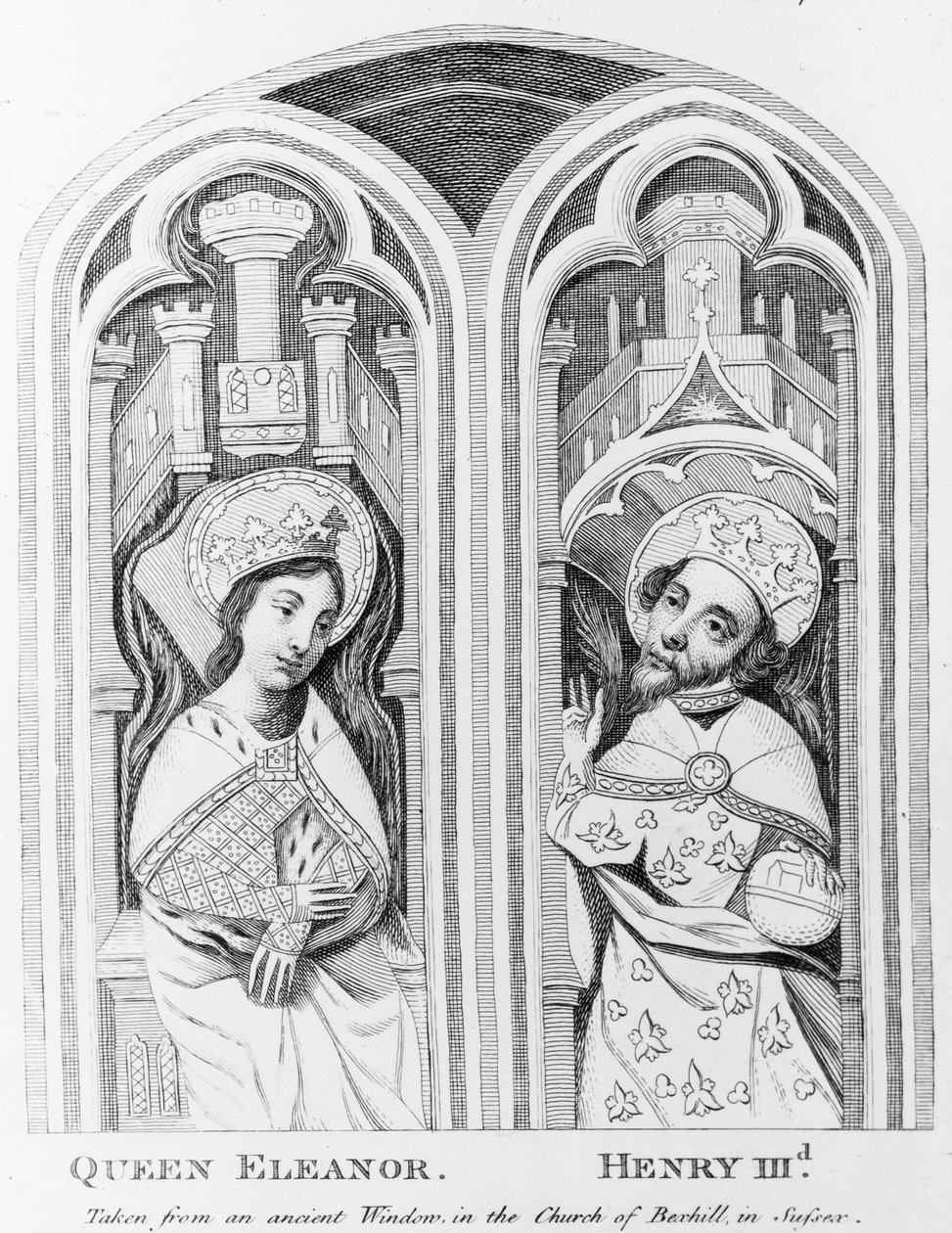 Queen Eleanor and Henry III, taken from an ancient window in the Church of Boxhill, Sussex by English School