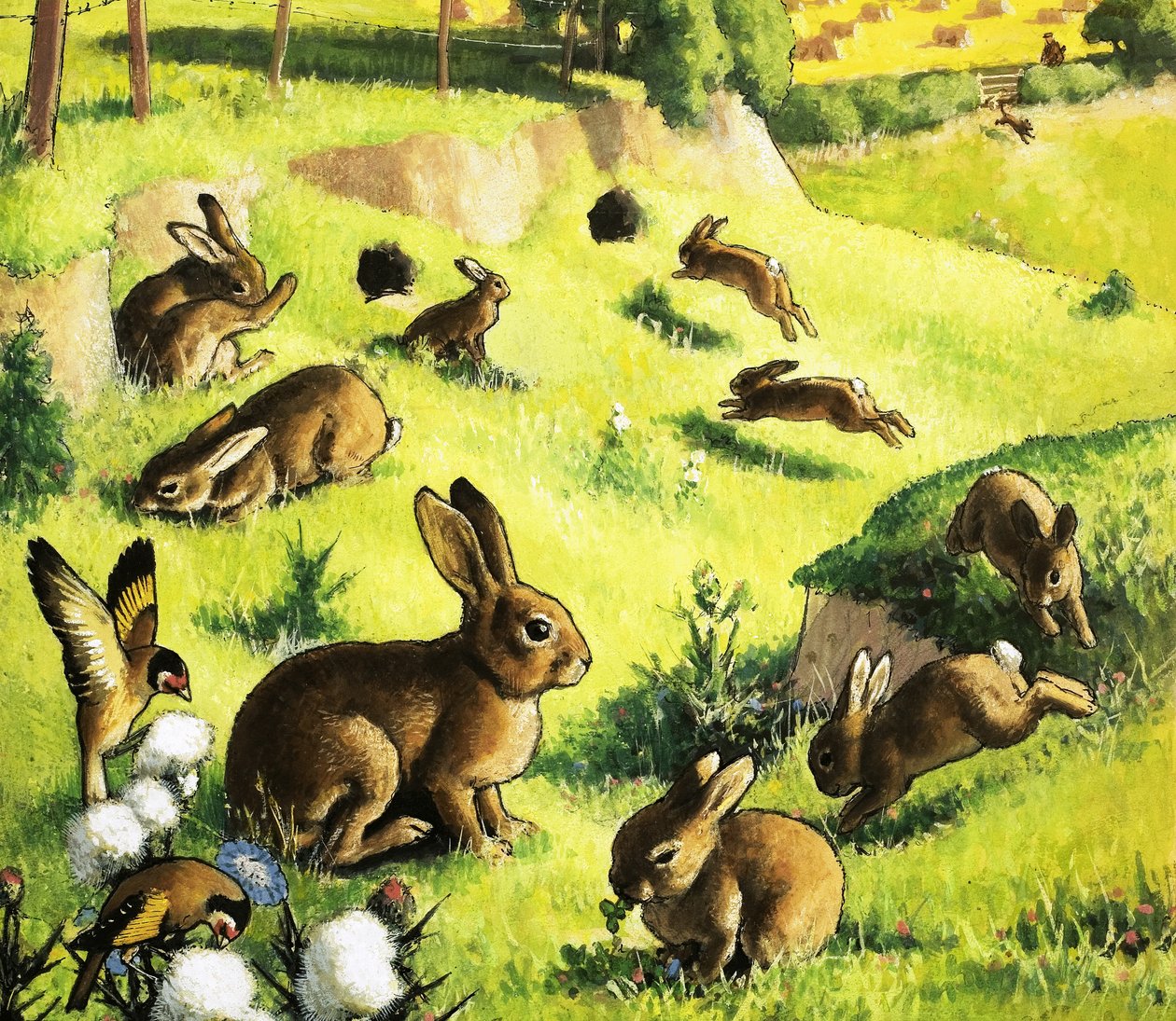 Rabbits at play by English School