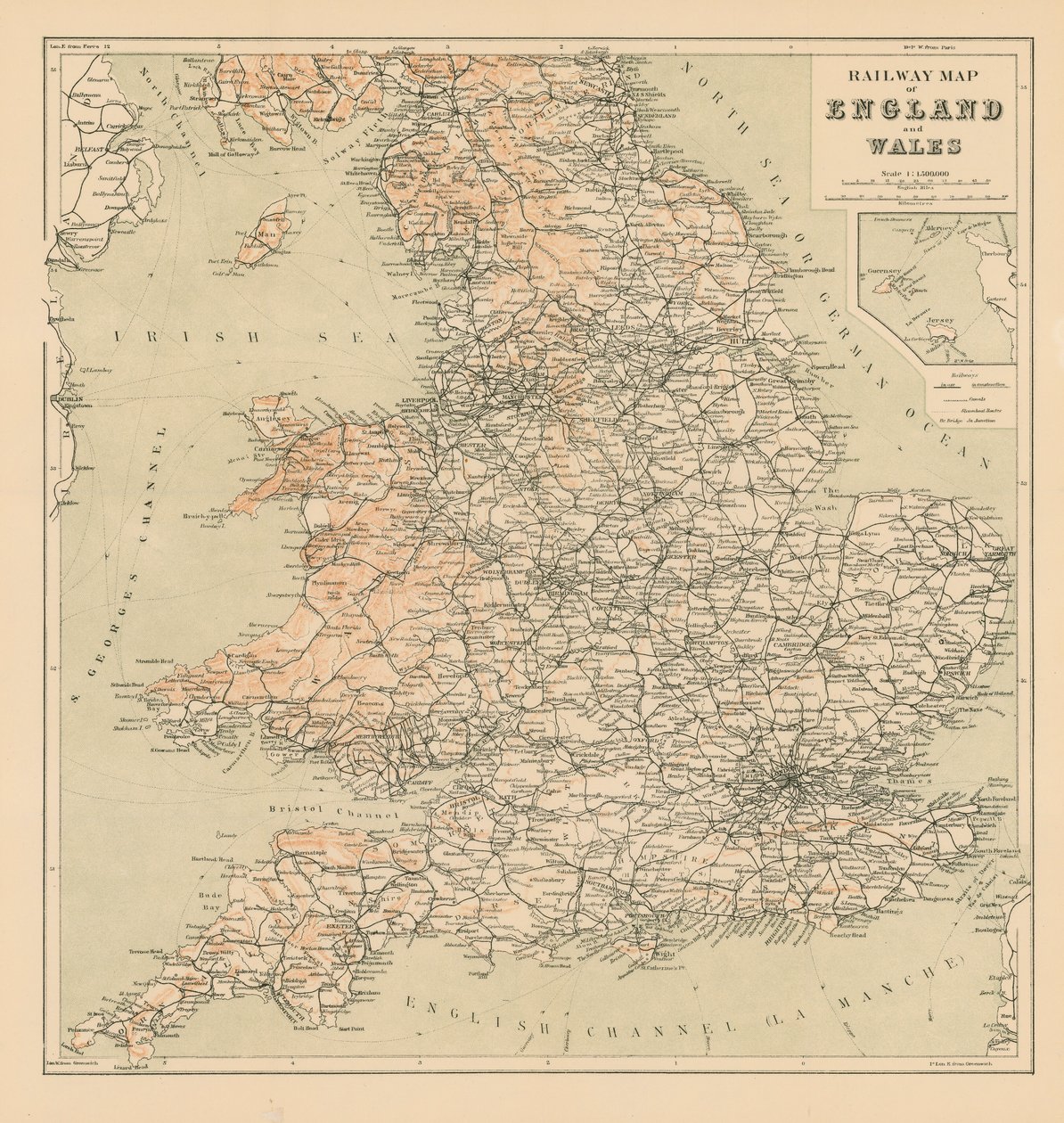 Railway Map of England and Wales by English School
