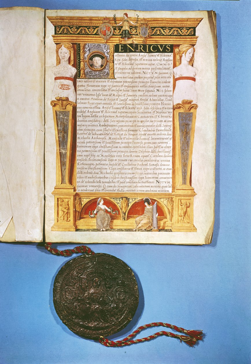 Ratification by Henry VIII of the Treaty of Ardres by English School