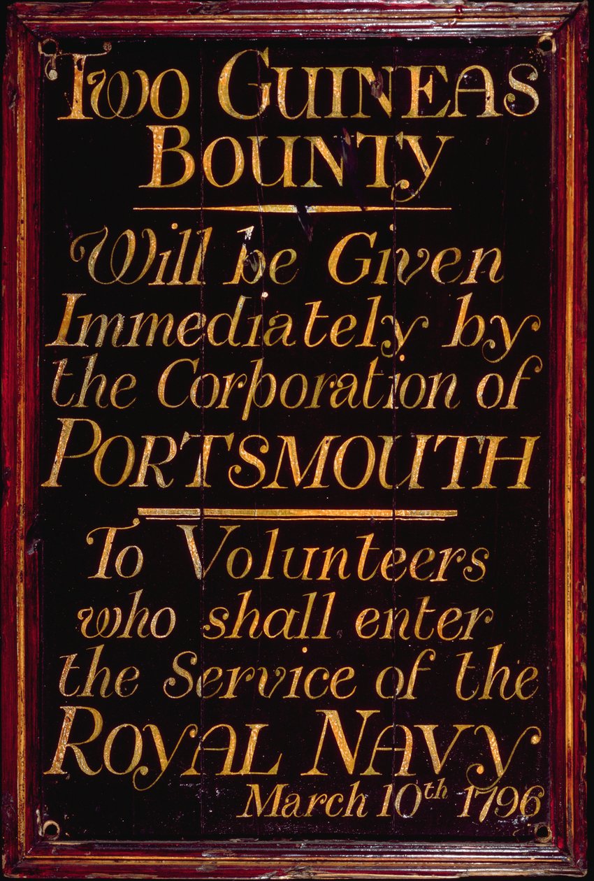Recruitment board for the Royal Navy, 10th March 1796 by English School