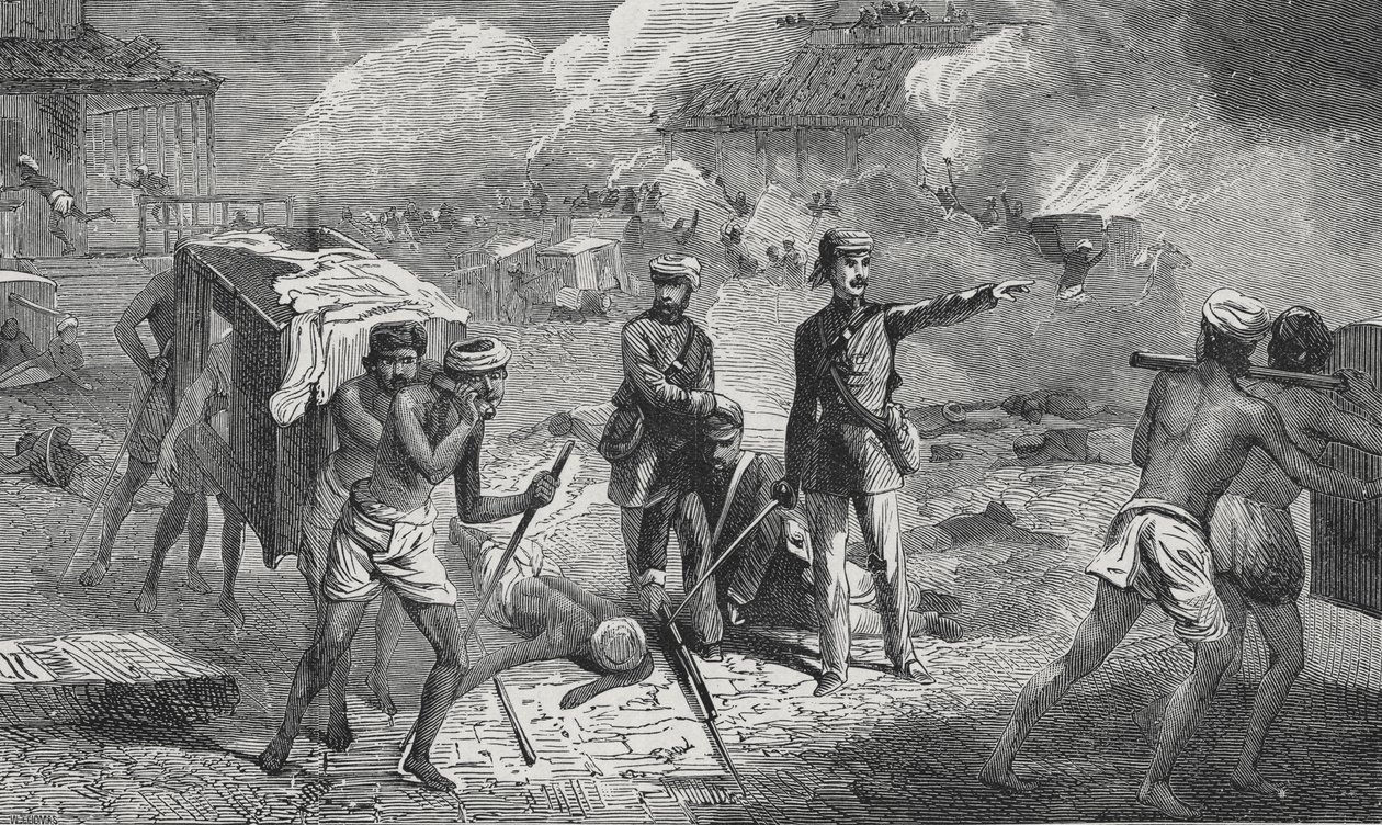Removing the Sick and Wounded at Lucknow from the Residency to the Dilkoosha in the Neighbourhood of the City by English School