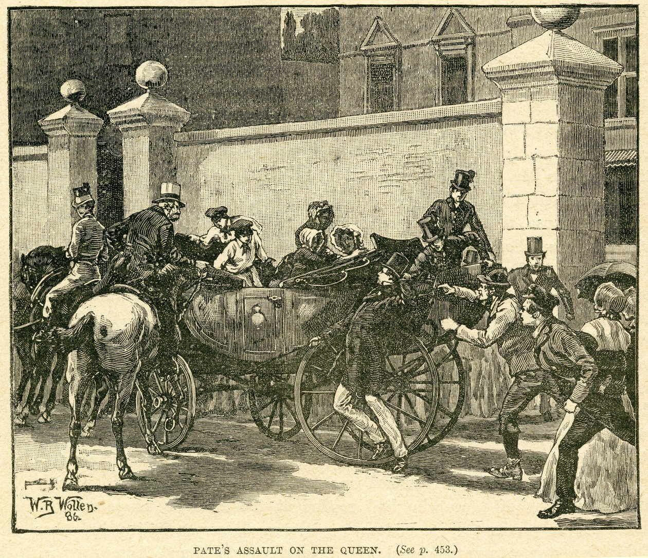 Robert Pates Striking the Queen outside Cambridge House, illustration from The Life and Times of Queen Victoria, Vol. II by Robert Wilson, 1888 by English School