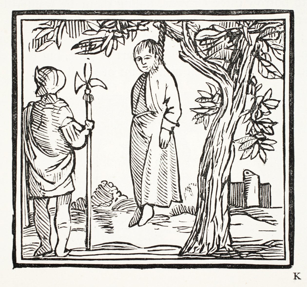 Robert hangs himself, illustration from Chap-books of the Eighteenth Century by John Ashton, pub. 1882 by English School