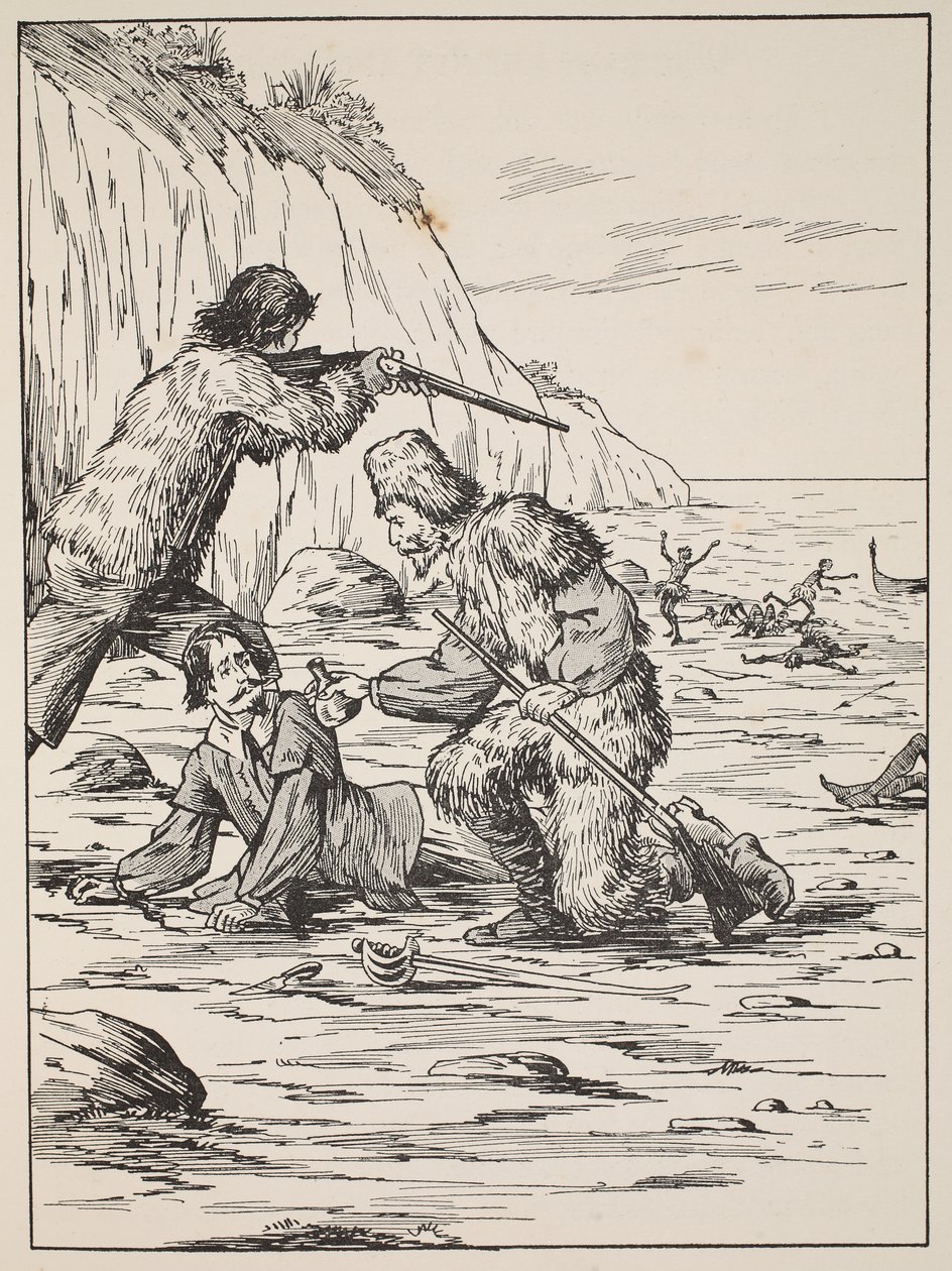 Robinson Crusoe and Friday rescuing the Spaniard by English School