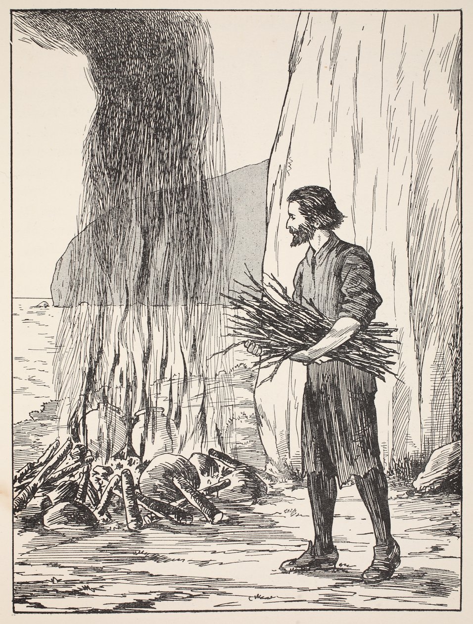 Robinson Crusoe cooking by English School