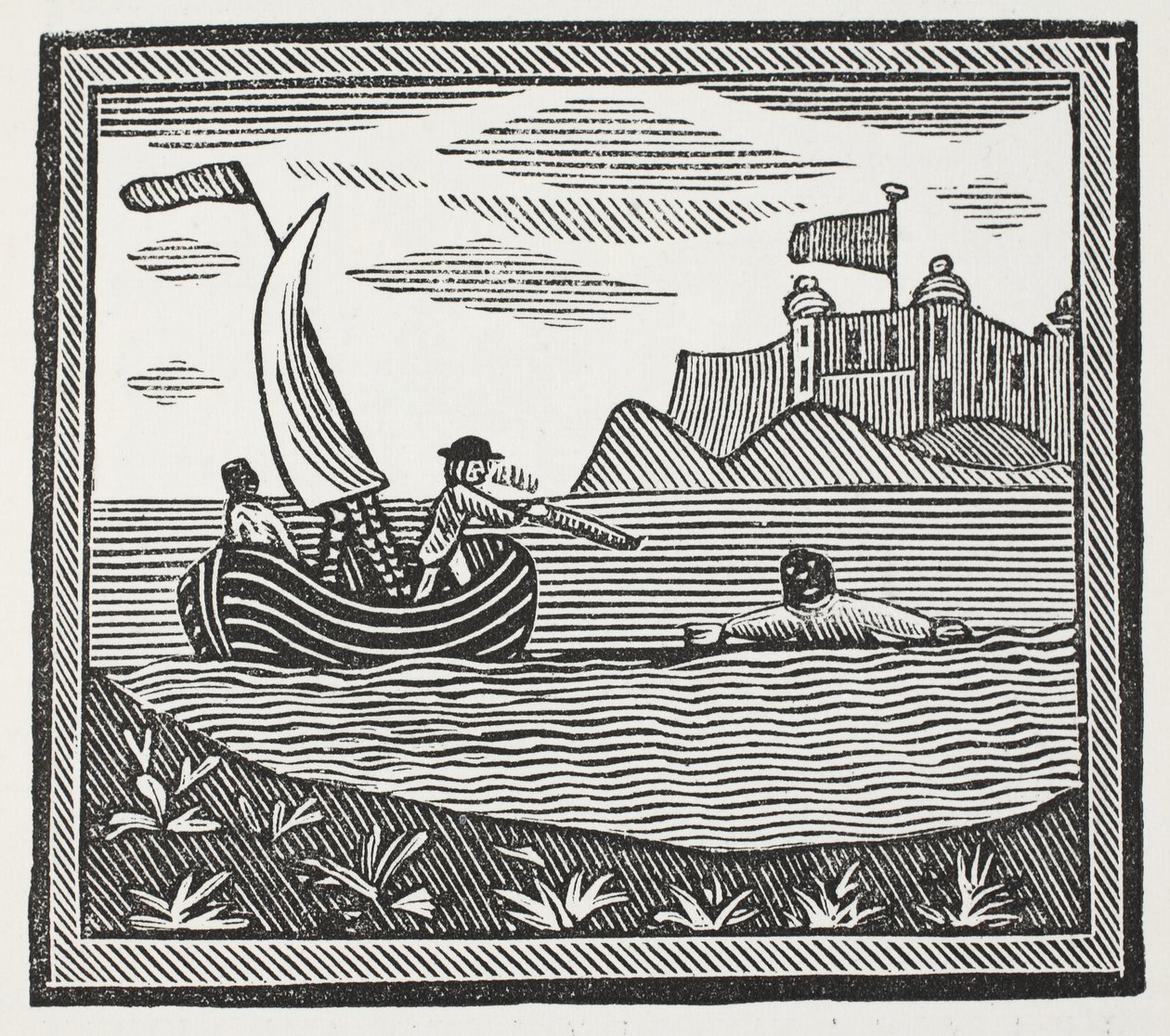 Robinson and Xury Escaping from the Moors by English School