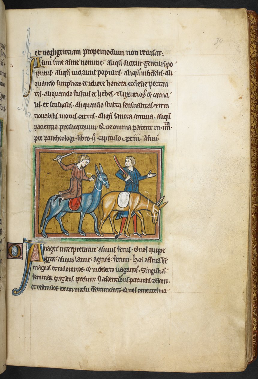 Two men with asses, from Bestiary, Lapidary by English School