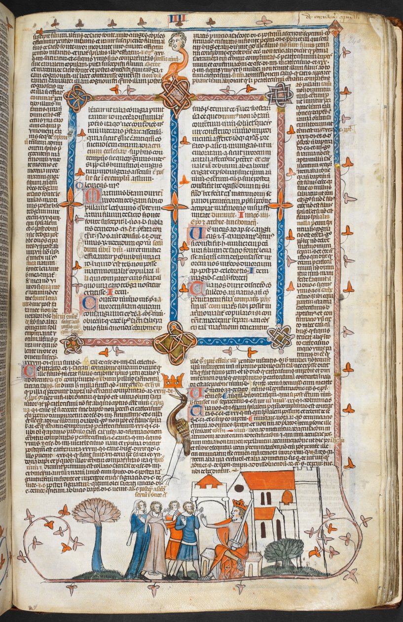 King defending his Palace and marginal decoration, illustration from the 