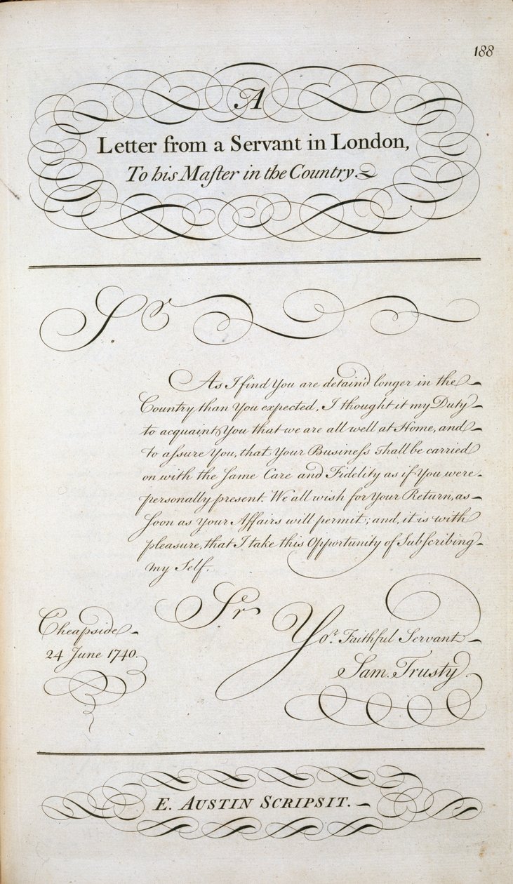 Sample letter from a pattern book of letters, c.1740 by English School