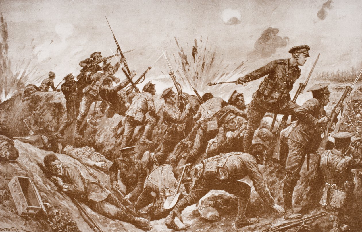 Second-Lieutenant G.H. Woolley in the Defense of Hill 60 with His Men by English School