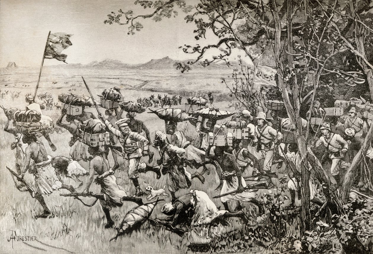 Sir Henry Morton Stanley and His Men Finally Emerging from the Forest onto the Grassland in 1887, During Their Emin Pasha Relief Expedition in Africa by English School