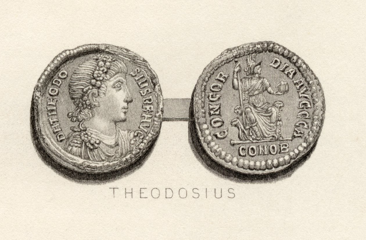 Solidus coin from the time of Theodosius the Great by English School