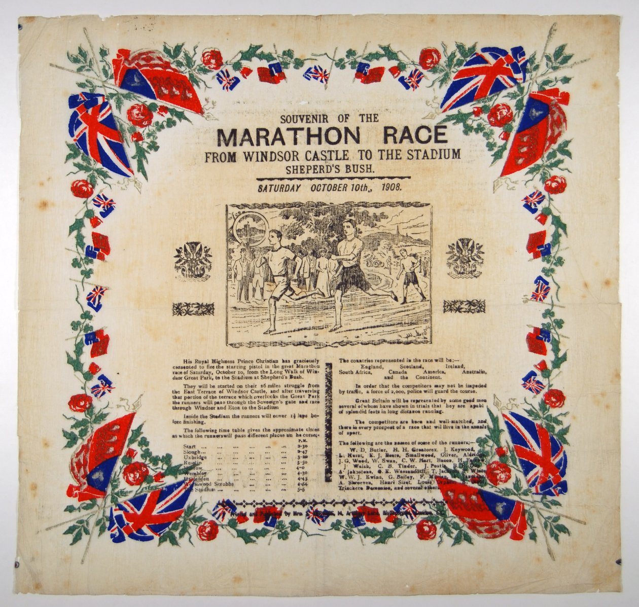 Souvenir of the Marathon Race from Windsor Castle to the Stadium, Shepherds Bush, 1908 by English School