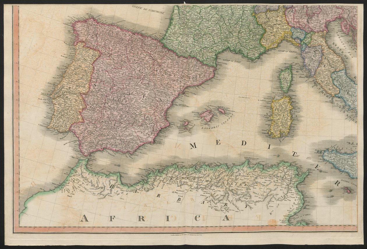 Spain and Portugal, from Europe, describing all the changes of Territory, together with their deviations in the boundary lines of its several Empires and States agreed to and confirmed by the definitive treaty of Paris, 20th Nov. 1815, published 1816 by English School