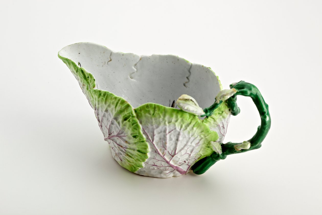Staffordshire sauceboat formed from moulded leaves and twig handle, c.1749-60 by English School
