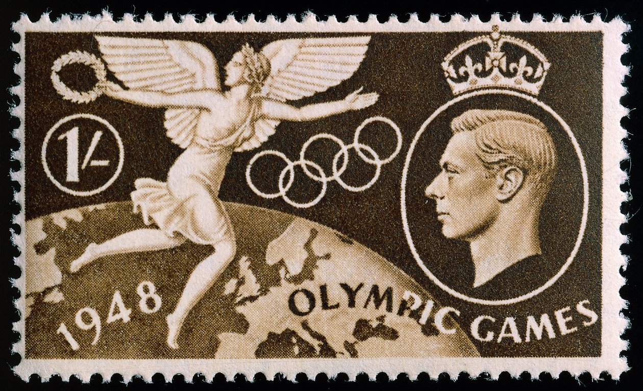 Stamp commemorating the 1948 London Olympics by English School