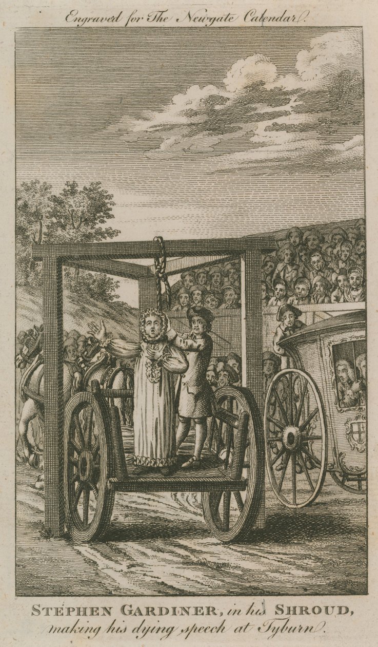 Stephen Gardiner in His Shroud Making His Dying Speech at Tyburn by English School